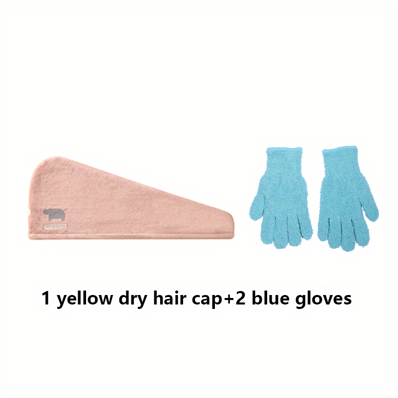 3pcs Hair Drying Cap & Gloves Set Quick Drying Towel Soft Absorbent Hair Wrap