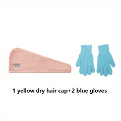 3pcs Hair Drying Cap & Gloves Set Quick Drying Towel Soft Absorbent Hair Wrap