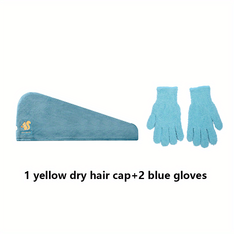 3pcs Hair Drying Cap & Gloves Set Quick Drying Towel Soft Absorbent Hair Wrap