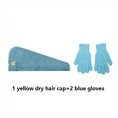 3pcs Hair Drying Cap & Gloves Set Quick Drying Towel Soft Absorbent Hair Wrap