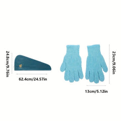 3pcs Hair Drying Cap & Gloves Set Quick Drying Towel Soft Absorbent Hair Wrap