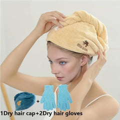 3pcs Hair Drying Cap & Gloves Set Quick Drying Towel Soft Absorbent Hair Wrap
