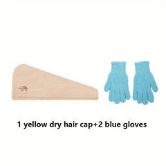 3pcs Hair Drying Cap & Gloves Set Quick Drying Towel Soft Absorbent Hair Wrap