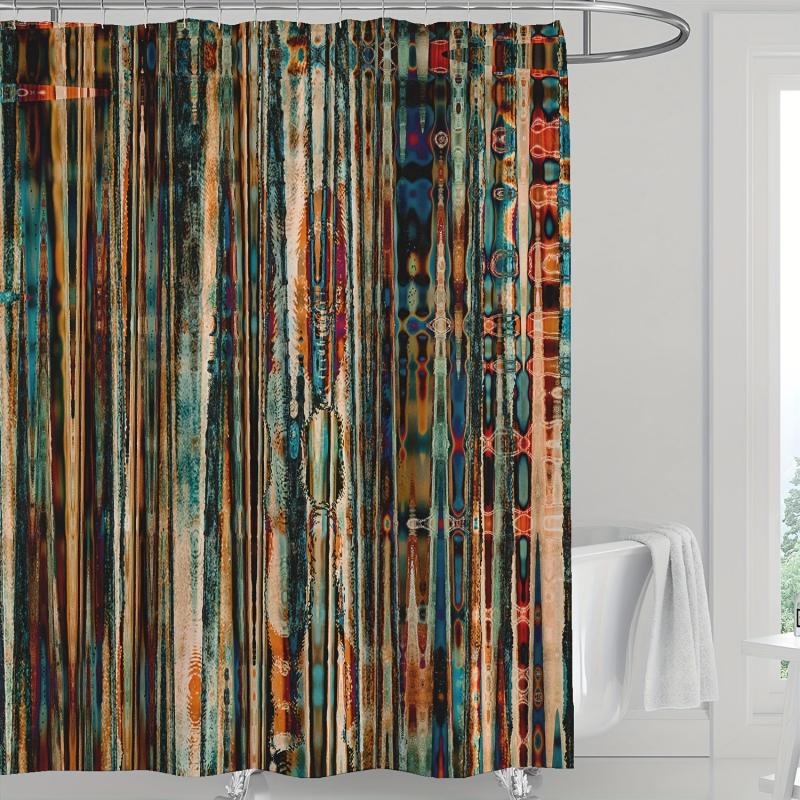 Retro Shower Curtain With 12 Hooks Waterproof And Mildew Proof Bath Curtain