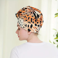 Leopard Printed Hair Drying Cap Coral Fleece Hair Towel