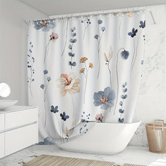 Waterproof Flower Pattern Shower Curtain with 12 Hooks for Bathroom Decor