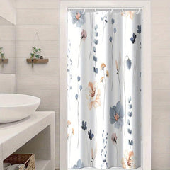 Waterproof Flower Pattern Shower Curtain with 12 Hooks for Bathroom Decor
