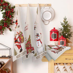 4pcs Christmas Dish Towels Soft Absorbent Fingertip Towel Santa Claus Pattern