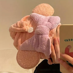 Soft Hair Drying Cap with Bowknot Decoration, Absorbent Quick Drying Hair Towel