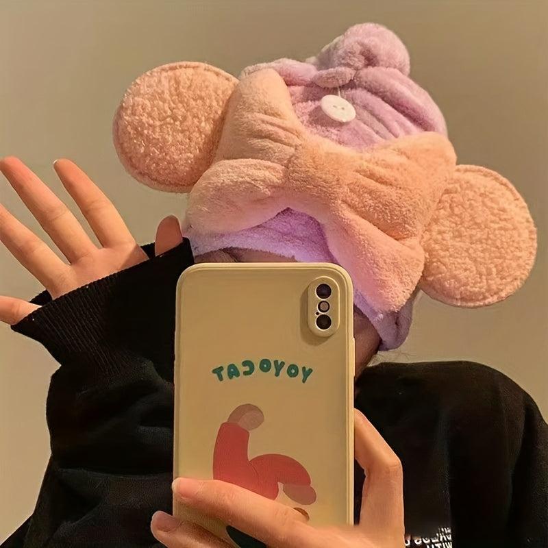 Soft Hair Drying Cap with Bowknot Decoration, Absorbent Quick Drying Hair Towel