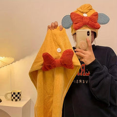 Soft Hair Drying Cap with Bowknot Decoration, Absorbent Quick Drying Hair Towel