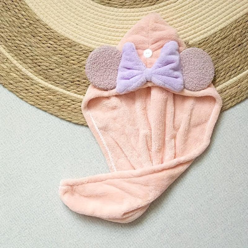 Soft Hair Drying Cap with Bowknot Decoration, Absorbent Quick Drying Hair Towel