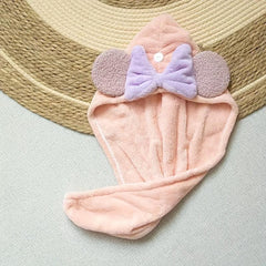 Soft Hair Drying Cap with Bowknot Decoration, Absorbent Quick Drying Hair Towel