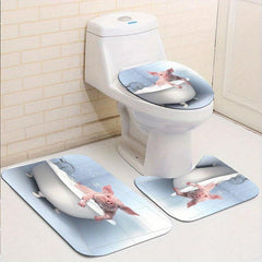Pig Pattern Shower Curtain Set with Non Slip Rug