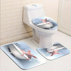 Pig Pattern Shower Curtain Set with Non Slip Rug