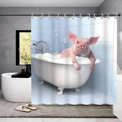 Pig Pattern Shower Curtain Set with Non Slip Rug