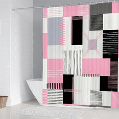 Pink Square Pattern Shower Curtain Set with Accessories