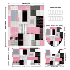 Pink Square Pattern Shower Curtain Set with Accessories