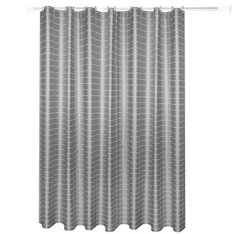 Waterproof Plaid Shower Curtain with Metal Grommets and Hooks