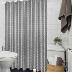 Waterproof Plaid Shower Curtain with Metal Grommets and Hooks