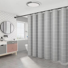 Waterproof Plaid Shower Curtain with Metal Grommets and Hooks