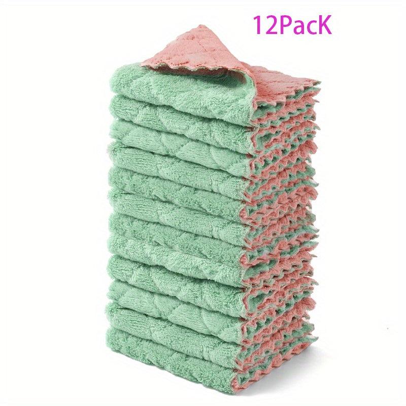12pcs Dish Towels & Cloths Absorbent Scouring Pads Coral Velvet