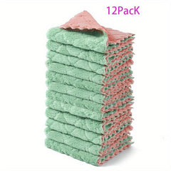 12pcs Dish Towels & Cloths Absorbent Scouring Pads Coral Velvet