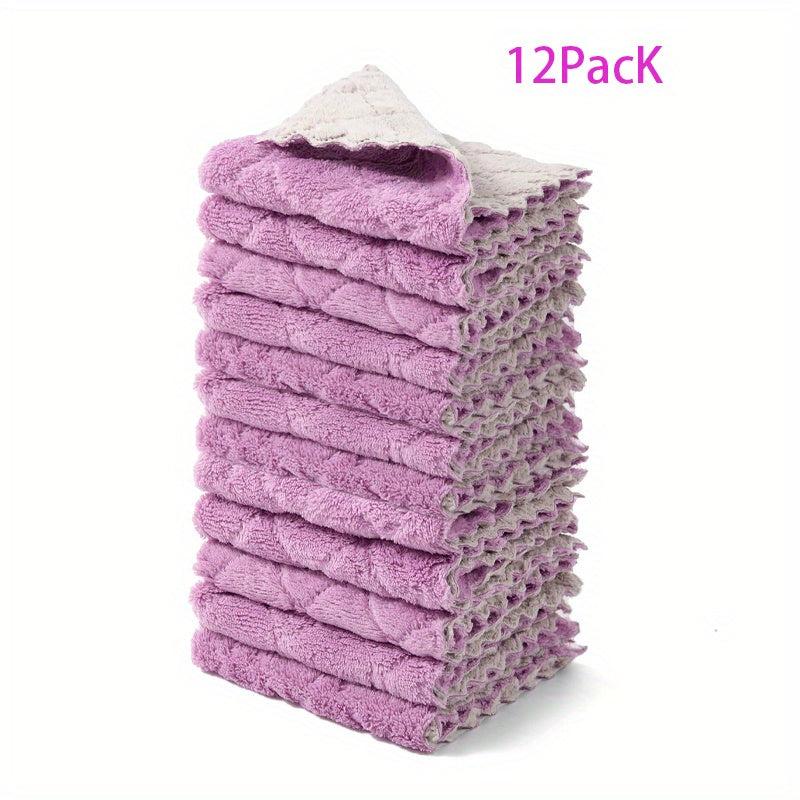 12pcs Dish Towels & Cloths Absorbent Scouring Pads Coral Velvet