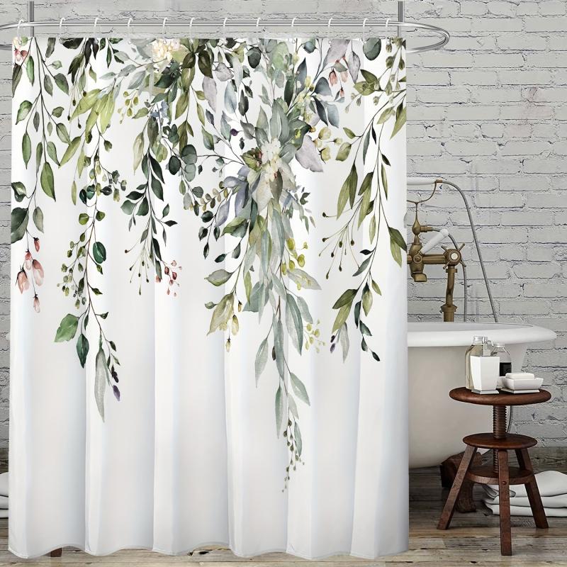 Flowers Green Leaves Shower Curtain Plant Leaves Bathroom Window Curtain
