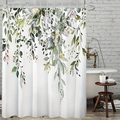 Flowers Green Leaves Shower Curtain Plant Leaves Bathroom Window Curtain