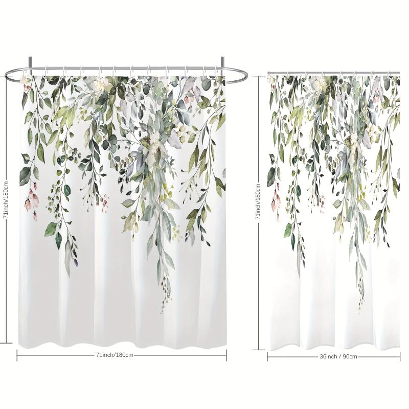 Flowers Green Leaves Shower Curtain Plant Leaves Bathroom Window Curtain