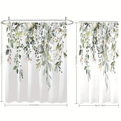 Flowers Green Leaves Shower Curtain Plant Leaves Bathroom Window Curtain
