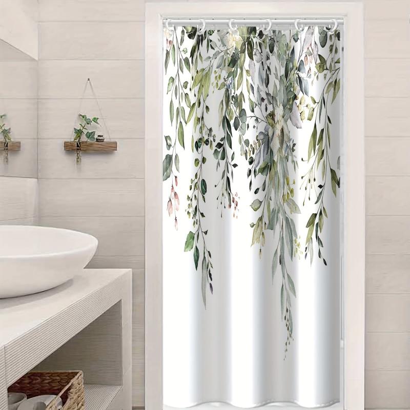 Flowers Green Leaves Shower Curtain Plant Leaves Bathroom Window Curtain