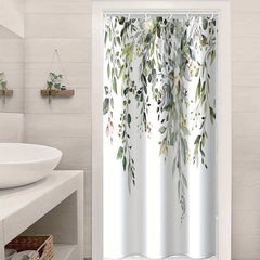 Flowers Green Leaves Shower Curtain Plant Leaves Bathroom Window Curtain