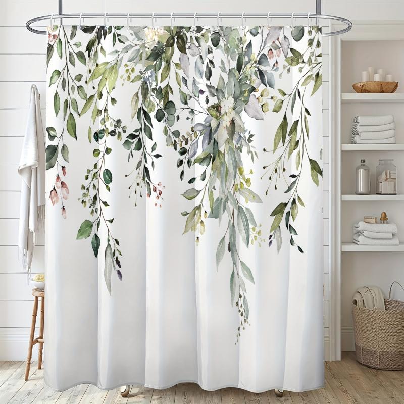 Flowers Green Leaves Shower Curtain Plant Leaves Bathroom Window Curtain