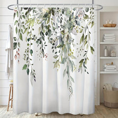 Flowers Green Leaves Shower Curtain Plant Leaves Bathroom Window Curtain