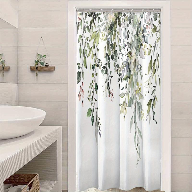 Flowers Green Leaves Shower Curtain Plant Leaves Bathroom Window Curtain