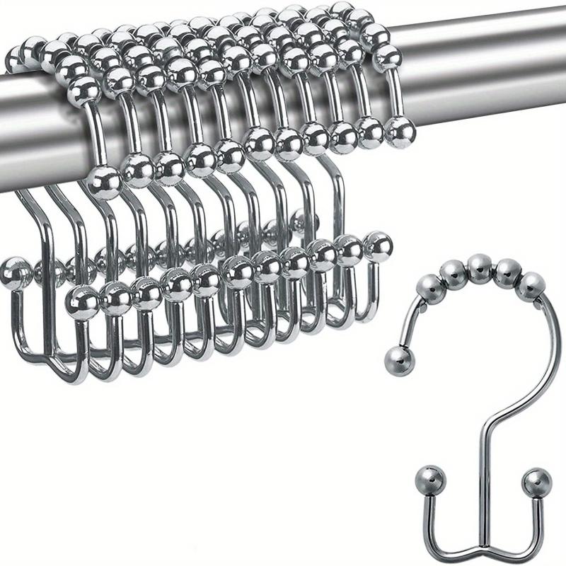 12pcs Golden Shower Curtain Hooks Roller Ball Double Hook Waterproof Rustproof