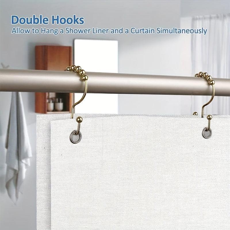 12pcs Golden Shower Curtain Hooks Roller Ball Double Hook Waterproof Rustproof