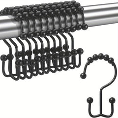 12pcs Golden Shower Curtain Hooks Roller Ball Double Hook Waterproof Rustproof