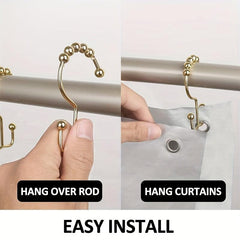 12pcs Golden Shower Curtain Hooks Roller Ball Double Hook Waterproof Rustproof