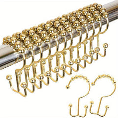 12pcs Golden Shower Curtain Hooks Roller Ball Double Hook Waterproof Rustproof
