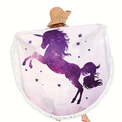 Unicorn Pattern Beach Mat with Tassels Edge Sun Protection Shawl