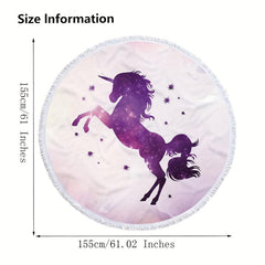 Unicorn Pattern Beach Mat with Tassels Edge Sun Protection Shawl