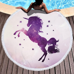 Unicorn Pattern Beach Mat with Tassels Edge Sun Protection Shawl