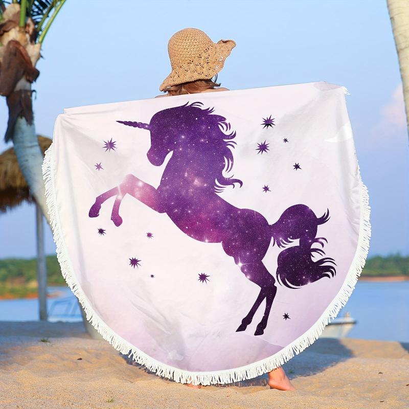 Unicorn Pattern Beach Mat with Tassels Edge Sun Protection Shawl