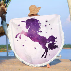 Unicorn Pattern Beach Mat with Tassels Edge Sun Protection Shawl
