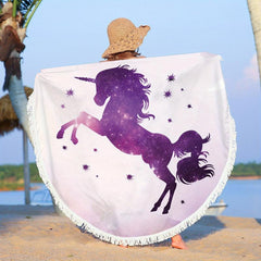Unicorn Pattern Beach Mat with Tassels Edge Sun Protection Shawl
