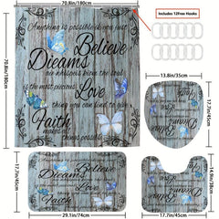 Wooden Door Butterfly Shower Curtain Set Bathroom Decor