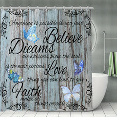 Wooden Door Butterfly Shower Curtain Set Bathroom Decor